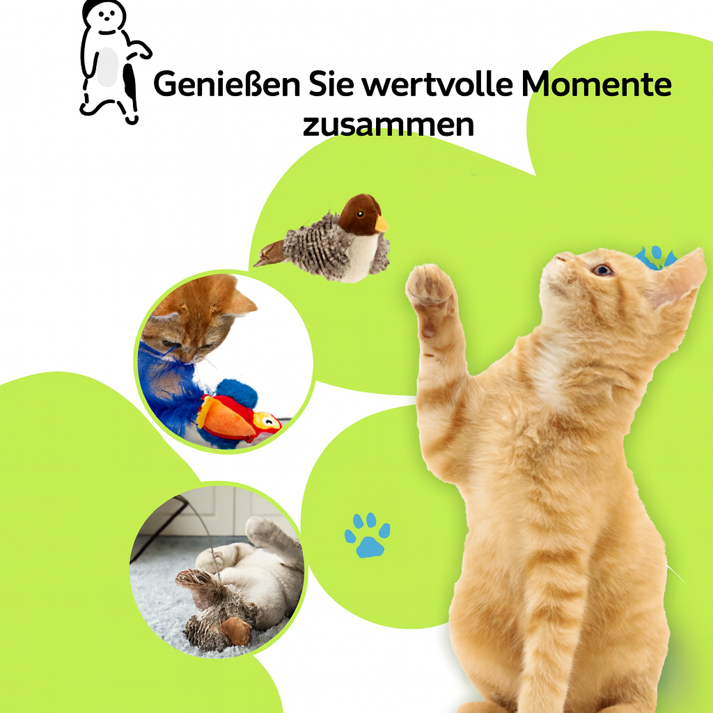 Haustierspielzeug: Interaktiver bionischer Vogel mit Federn und Geräuschfunktion für aktive Stubenkatzen.