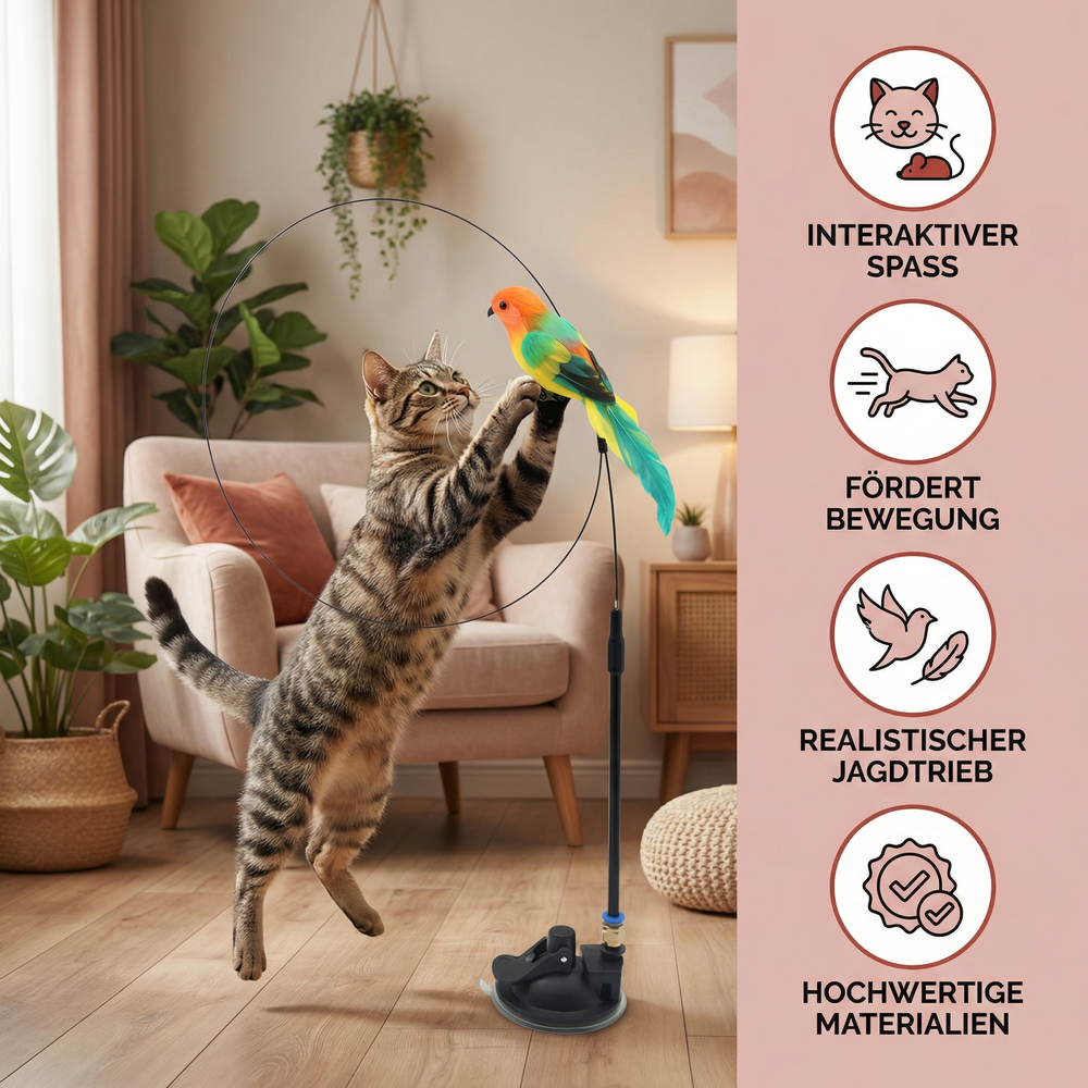 Lebendiges Feder-Katzenspielzeug, interaktiv, stimuliert den Jagdinstinkt; ideal für Spiel und Bewegung.