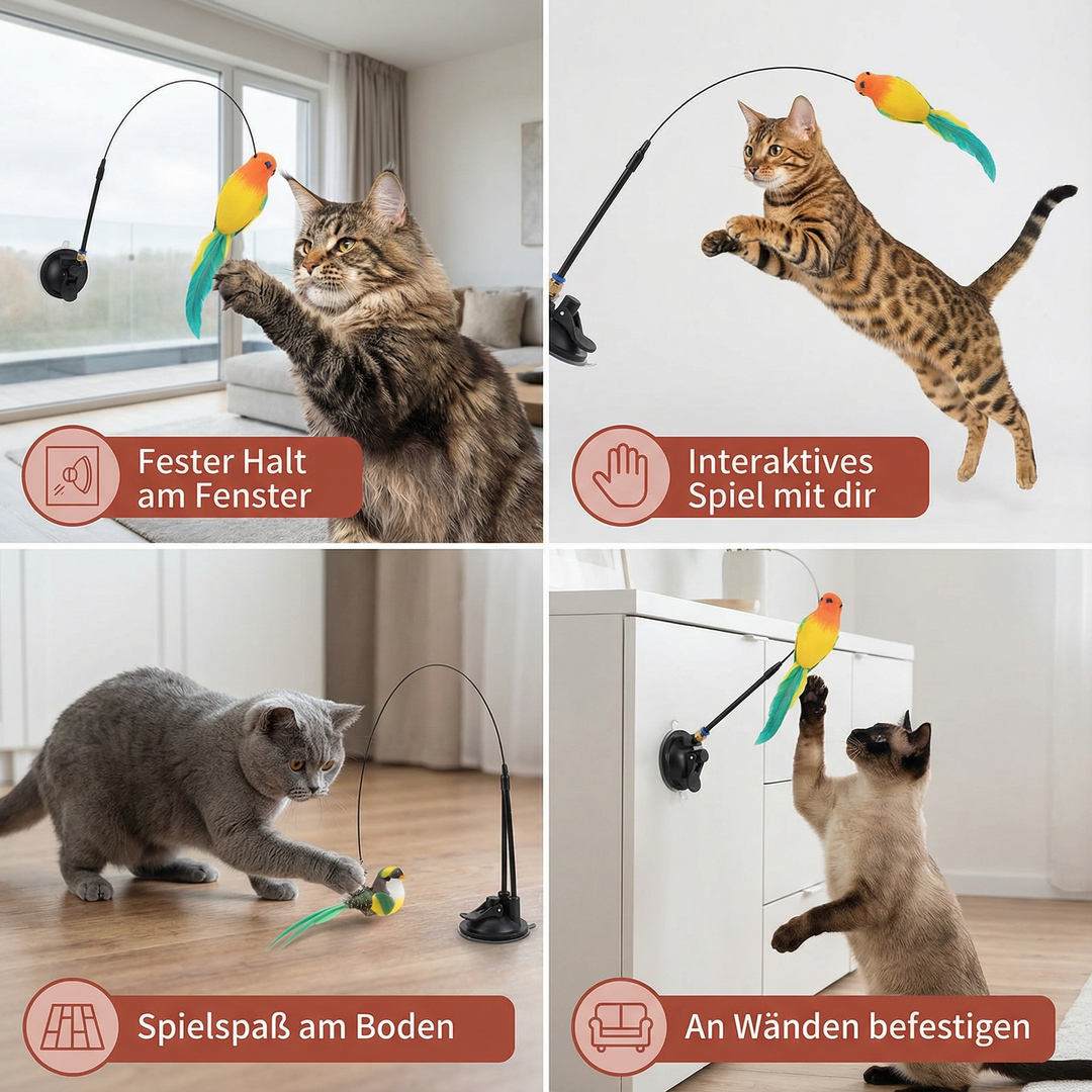 Spannendes interaktives Katzenspielzeug 'Vogel' weckt Jagdinstinkt und sorgt für stundenlangen Spielspaß.