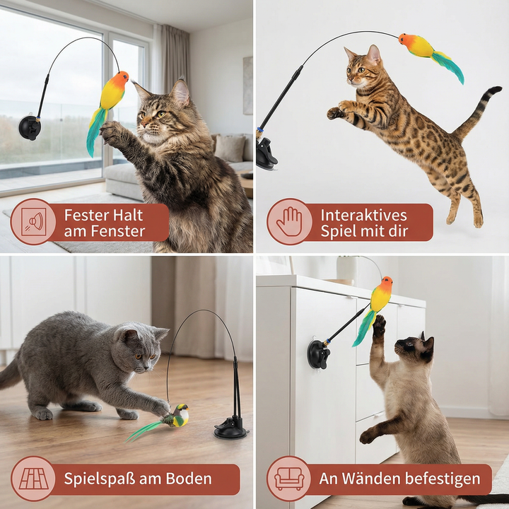 Spannendes interaktives Katzenspielzeug 'Vogel' weckt Jagdinstinkt und sorgt für stundenlangen Spielspaß.
