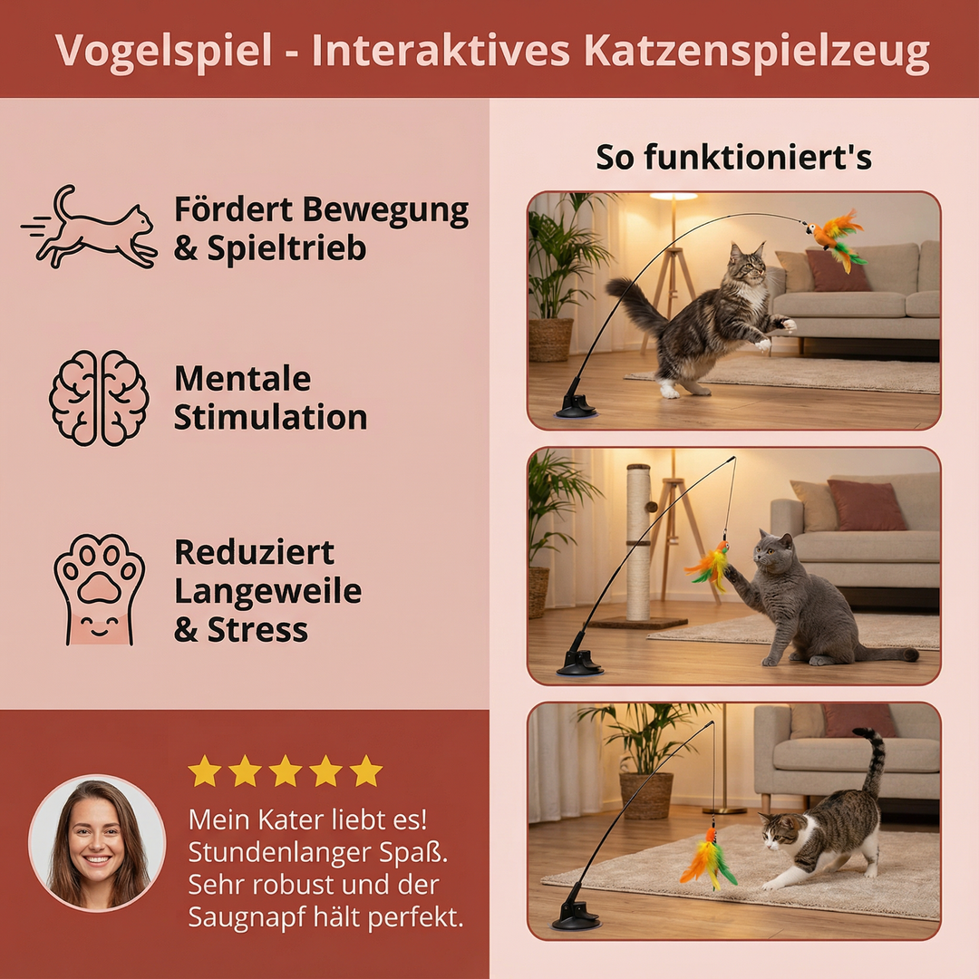 Realistisches Vogel-Katzenspielzeug, interaktiv, mit Federn, fördert Jagd und Aktivität bei Katzen.