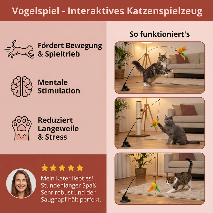 Realistisches Vogel-Katzenspielzeug, interaktiv, mit Federn, fördert Jagd und Aktivität bei Katzen.