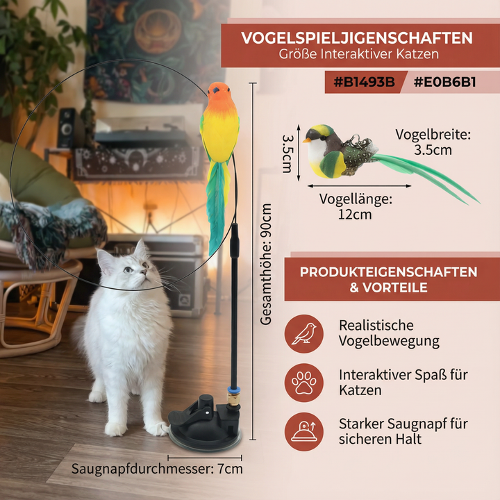 Haustier-Vogelspielzeug für Katzen, interaktiv, mit Feder; befriedigt den natürlichen Jagdinstinkt der Katze.
