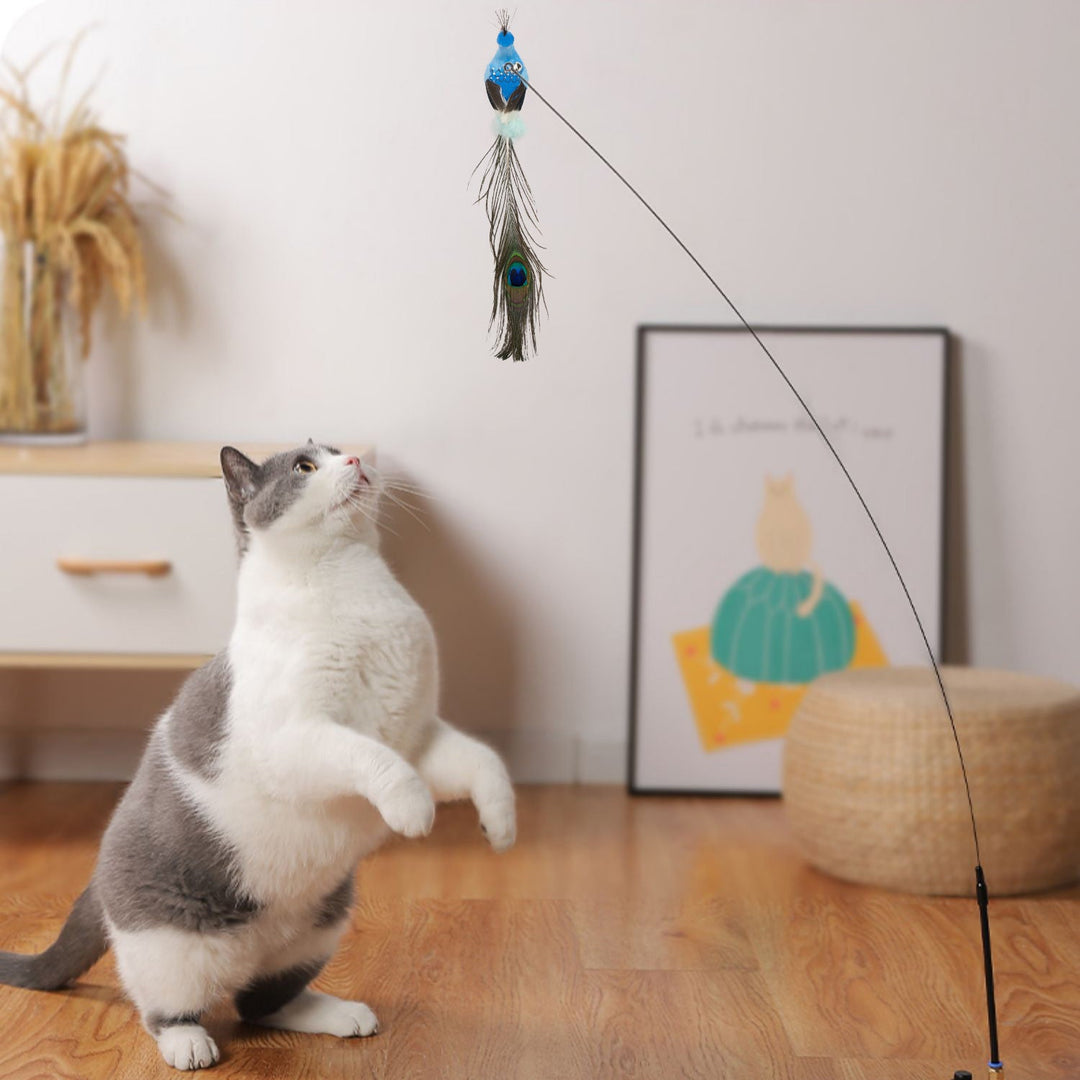 Detailreiches interaktives Vogel-Katzenspielzeug mit echten Federn fördert Spielspaß und Aktivität der Katze.