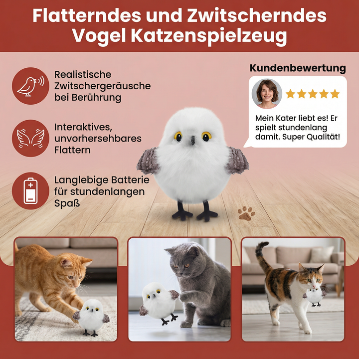 Interaktives Tukan Katzenspielzeug mit lebensechtem Zwitscher-Sound für mehr Bewegung und gegen Langeweile.