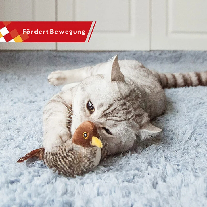Katzenspielzeug Vogel, zwitschernd, interaktiv. Stimuliert den Jagdinstinkt und bietet stundenlangen Spielspaß für Haustiere.