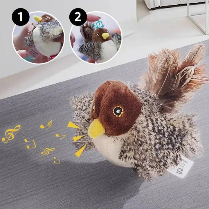 Niedliches zwitscherndes Vogel-Katzenspielzeug aus Plüsch; ideal für interaktives Spielen und den Jagdtrieb der Katze.