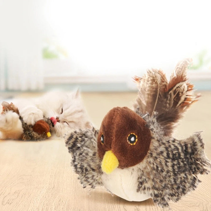 Zwitscherndes Katzenspielzeug in Vogelform, interaktiv. Das Plüschtier weckt den Jagdinstinkt und sorgt für Bewegung.