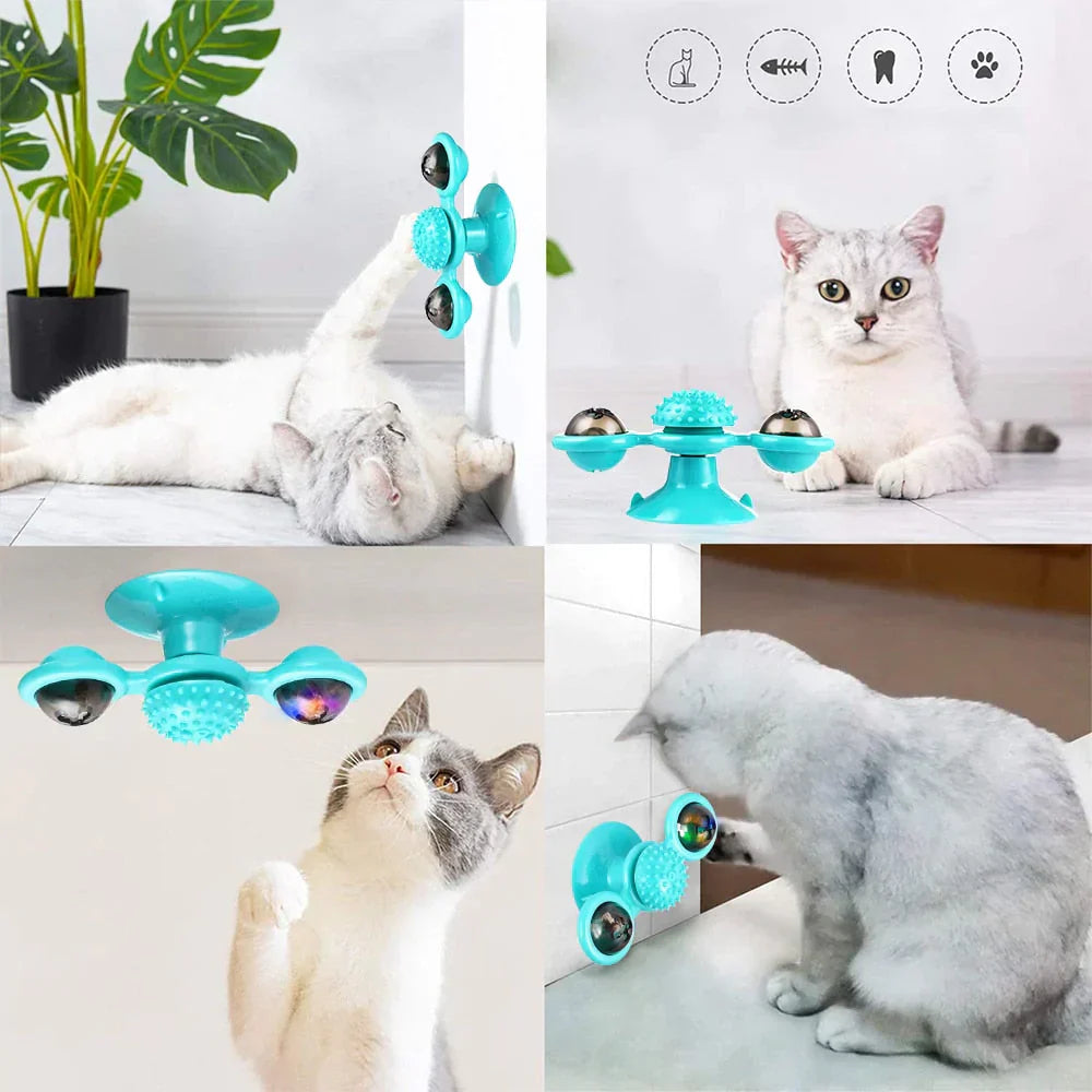 WhirlPlay Windmühle: Interaktives Katzenspielzeug mit integrierten Fächern für Katzenminze.