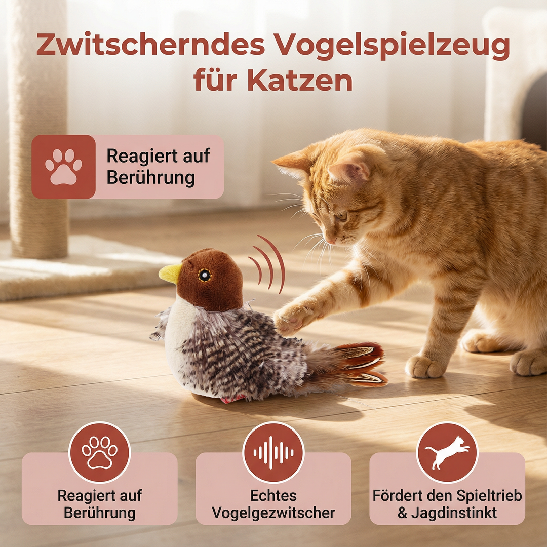 Realistisches Vogel-Katzenspielzeug mit Zwitschergeräuschen für interaktiven Spielspaß & Stressabbau.