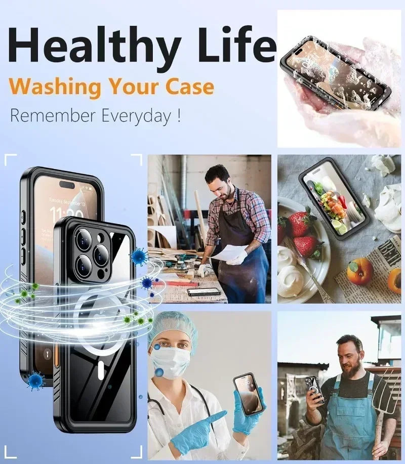 Kompletter IP68 Vollschutz für Ihr iPhone: wasserdichte & magnetische Handyhülle für jedes Abenteuer.