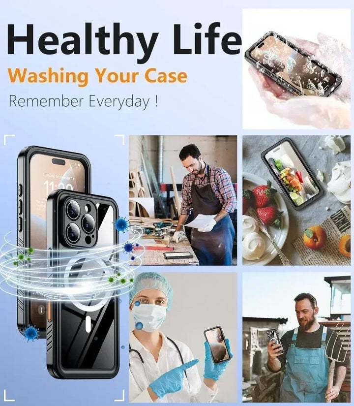 Kompletter IP68 Vollschutz für Ihr iPhone: wasserdichte & magnetische Handyhülle für jedes Abenteuer.