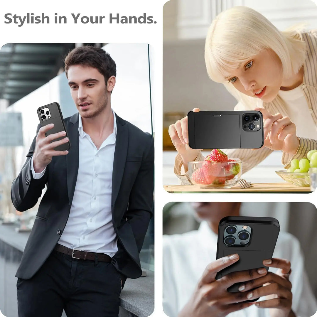 Elegantes iPhone Wallet Case mit Kartenhalter für Kreditkarten, Ausweis. Schlanke Handyhülle.
