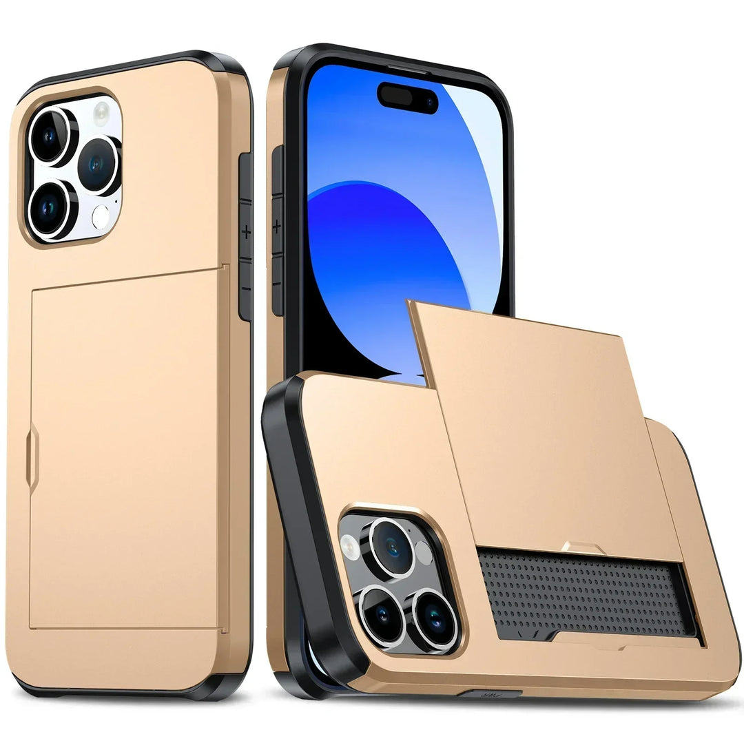 iPhone Schutzhülle mit Kartenhalter, schützt Display & Kanten. Dünnes Wallet Case.