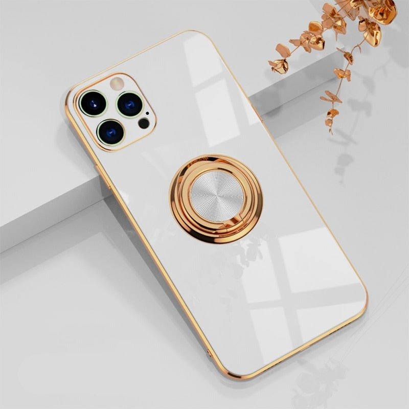 Praktische Schutzhülle für iPhone mit Ringhalter & Metallständer. Bietet sicheren Halt und freihändiges Videovergnügen.