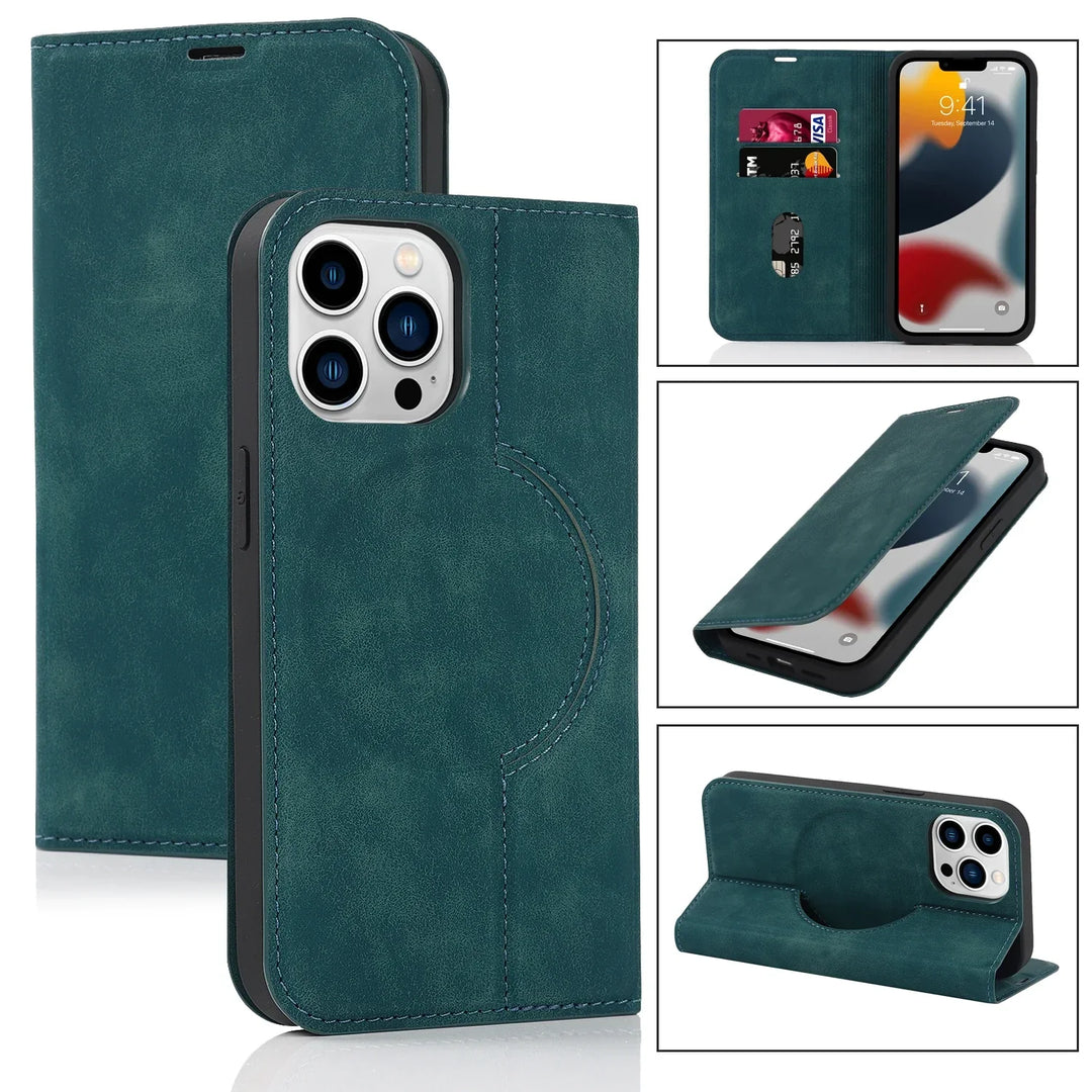 iPhone Lederhülle mit MagSafe-Kompatibilität, Kartenfächern & integriertem Wallet für einfachen Zugriff.