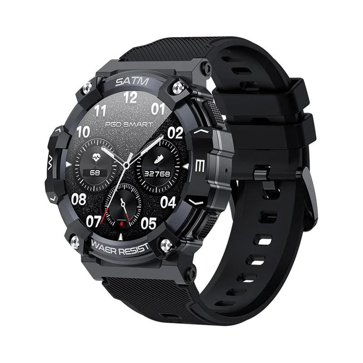 Elegante IronForce Pro Herren Smartwatch mit schwarzem Armband; wasserdicht & kratzfest für den Alltag.