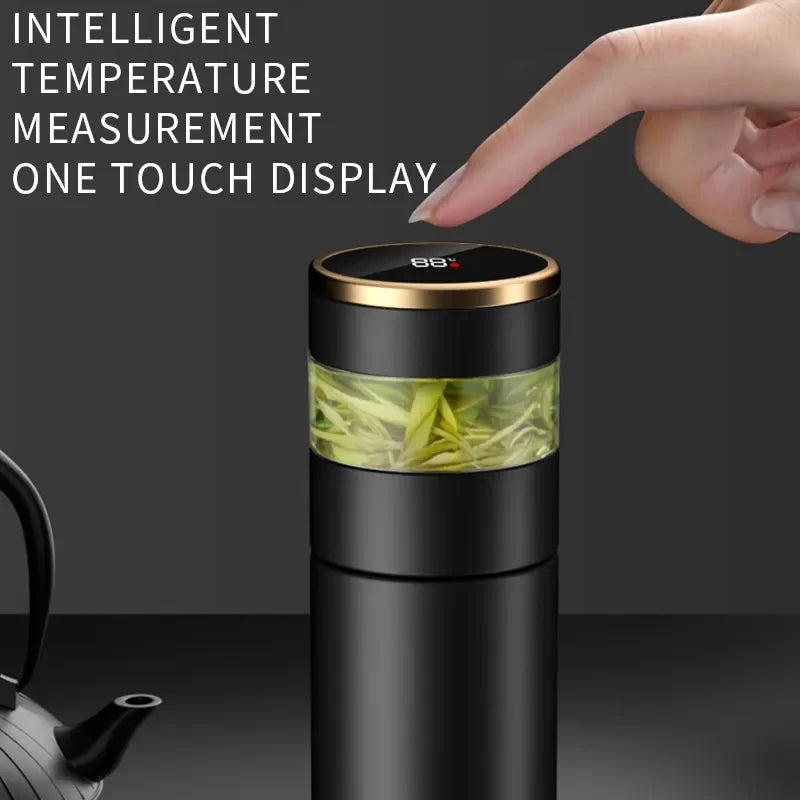 450 ml Trinkflasche für Kaffee und Tee, mit Teesieb und LED-Temperaturanzeige, perfekt fürs Büro.