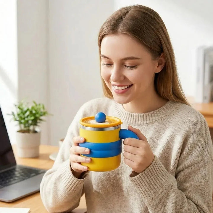 Robuster Edelstahl Thermobecher mit süßem Muster, ein stilvoller Büro-Kaffeebecher und tolle Geschenkidee.