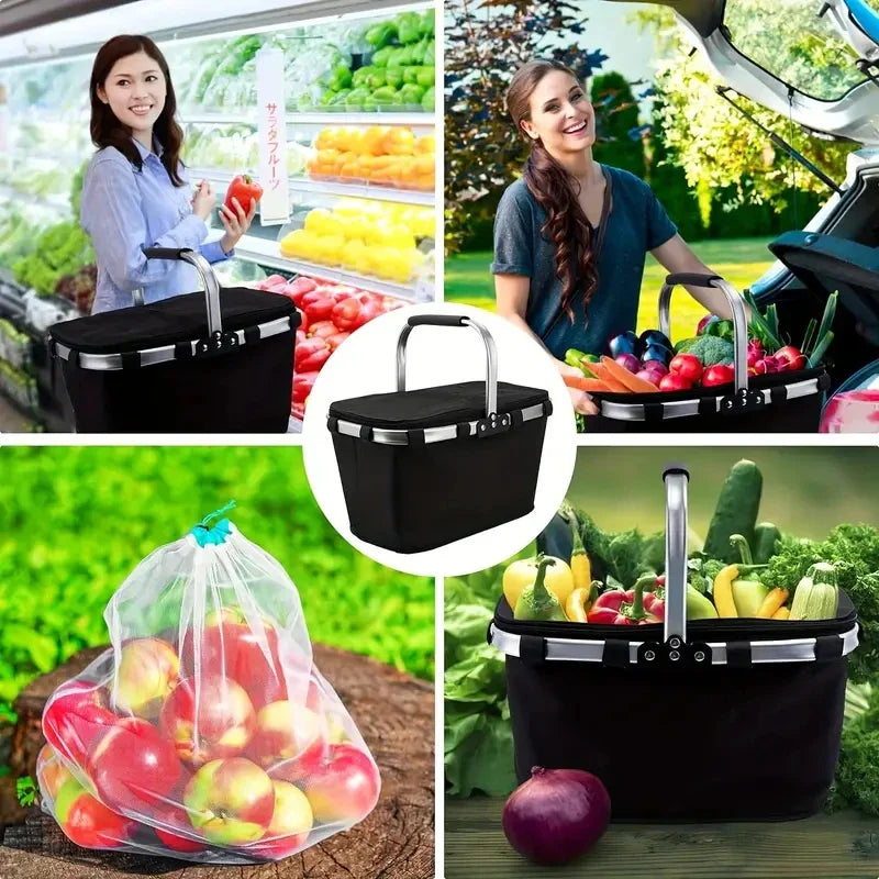 Praktischer Picknickkorb für Outdoor-Abenteuer, faltbar mit Thermotaschen-Funktion. Robust und geräumig.