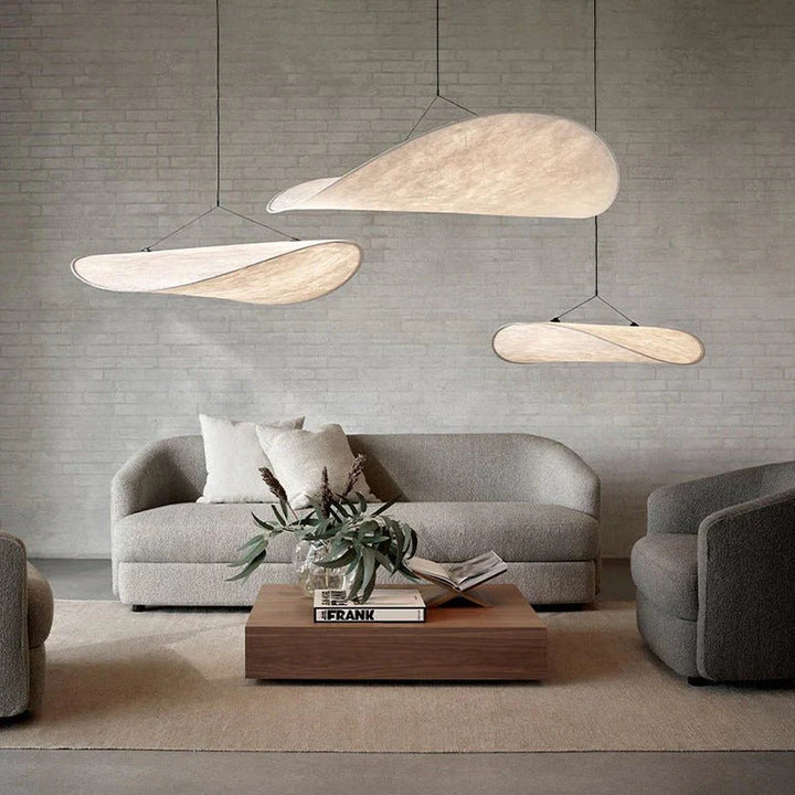 Moderne Japandi Seidenlampe, minimalistische Designleuchte als Hängedeko für Esszimmer & Schlafzimmer.