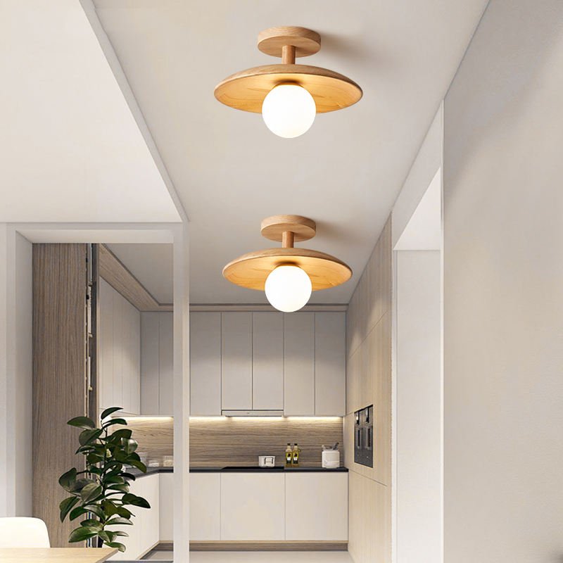 Elegante japanische LED-Deckenleuchte im minimalistischen Design, perfekt als Holzlampe für ein ruhiges Ambiente.