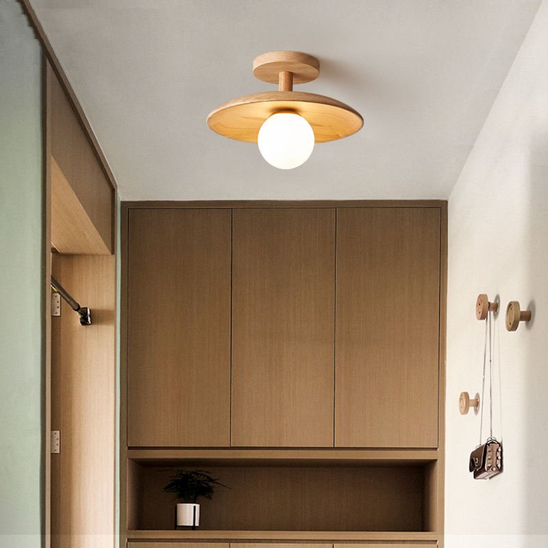 Japanische Designlampe aus natürlichem Holz, quadratisch, mit integrierter LED-Beleuchtung für eine warme Innenbeleuchtung.