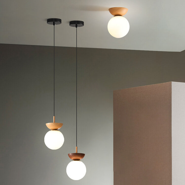 Minimalistische LED Deckenlampe im japanischen Stil, Walnuss, ideal für Schlafzimmer.