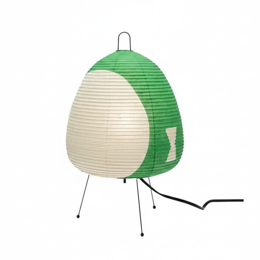 Japanische Reispapier Tischlampe, minimalistisch, spendet sanftes Licht im Wohnzimmer oder Schlafzimmer.