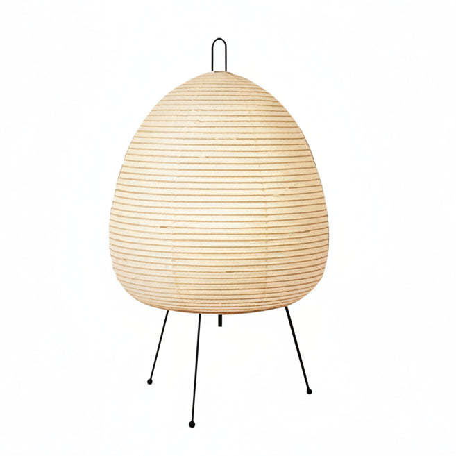 Einzigartige japanische Reispapier Tischlampe, minimalistische Beleuchtung für ein ruhiges Wohnambiente.
