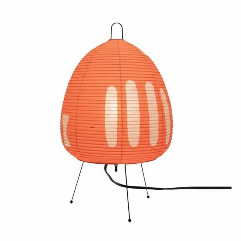 Japanische Reispapier Tischlampe, minimalistisches Design mit warmem Lichtakzent für moderne Räume.