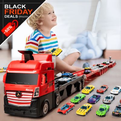 Jungen Spielzeug Renn-Truck Set mit verformbarer Rennstrecke und Mini-Fahrzeugen für spannende Rennen.
