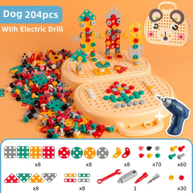 Kreatives DIY Bohrmaschinen-Set für Kinder. Fördert Vorstellungsvermögen, Problemlösung & Baufähigkeiten.