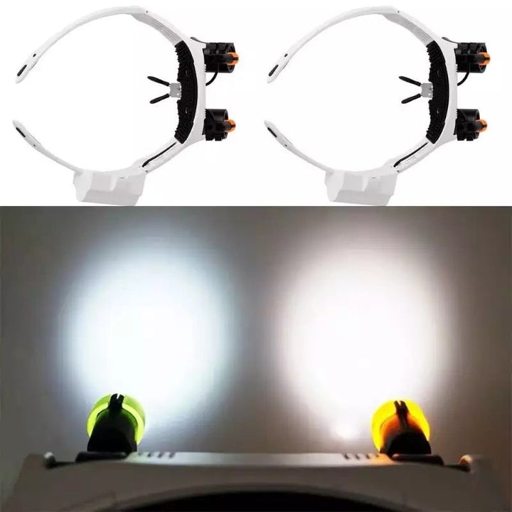 Ergonomische Kopfbandlupe mit mehreren Vergrößerungen, LED-Licht, ideal für detailreiche Präzisionsarbeit.