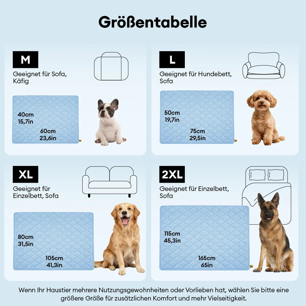 Große, kühlende Hundedecke. Perfekt für mittelgroße bis große Hunde an heißen Tagen.