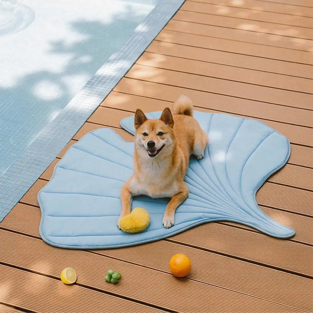 Stylische Blattform-Hundekühlmatte, rutschfest und komfortabel. Perfektes Haustierzubehör für heiße Sommertage.