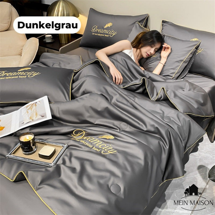 Elegante, leichte Sommerdecke aus Eisenseide für ein kühles Schlafzimmer.