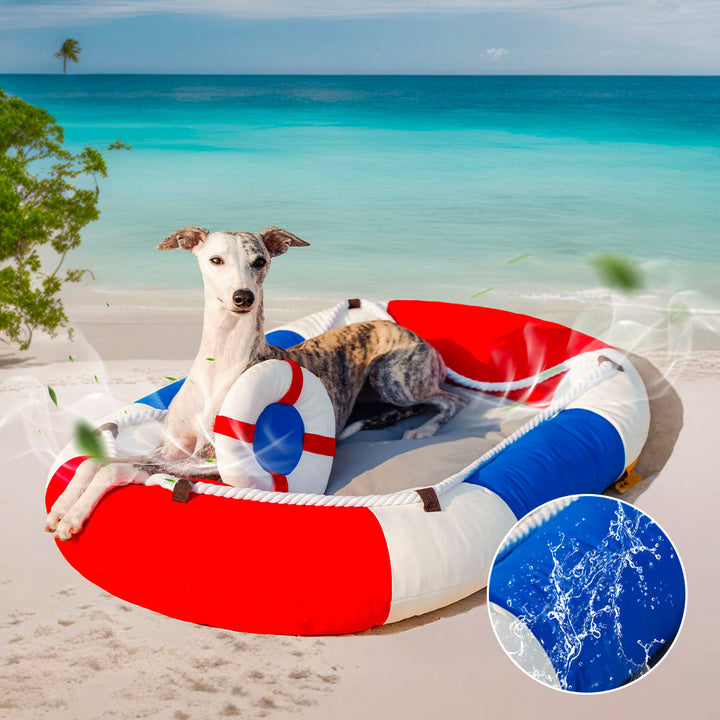 Kühles Katzenbett im modernen Bootsdesign, wasserdicht & rutschfest, bietet Komfort im Sommer.