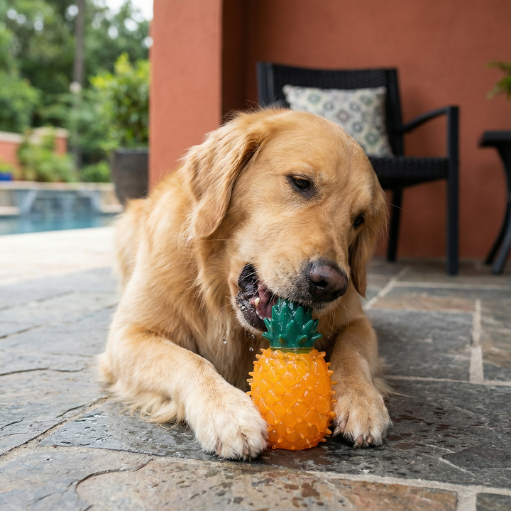 Kühlendes Kauspielzeug für Hunde im Fruchtdesign. Ideal für Welpen und Zahnpflege im Sommer.