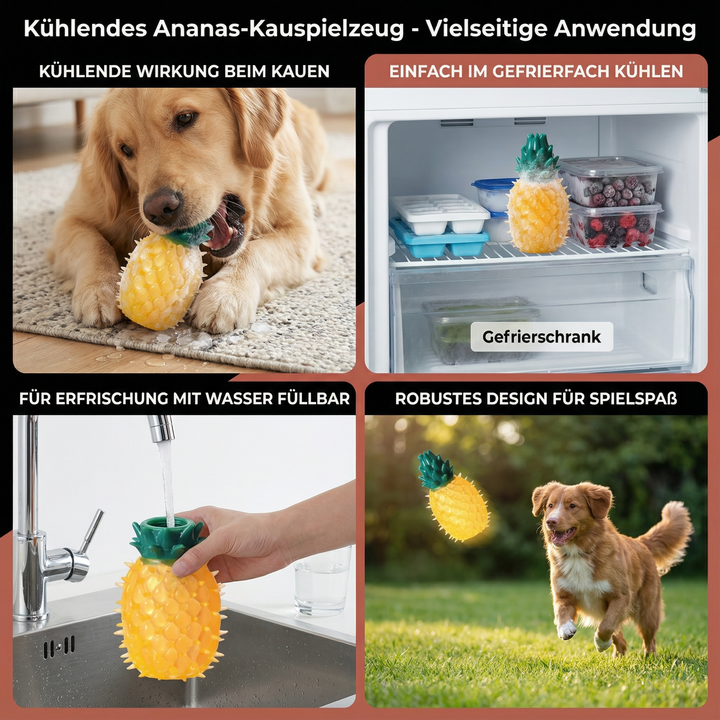 Fruchtiges, kühlendes Kauspielzeug für Welpen. Beruhigt Zahnfleisch und bietet Spielspaß im Sommer.