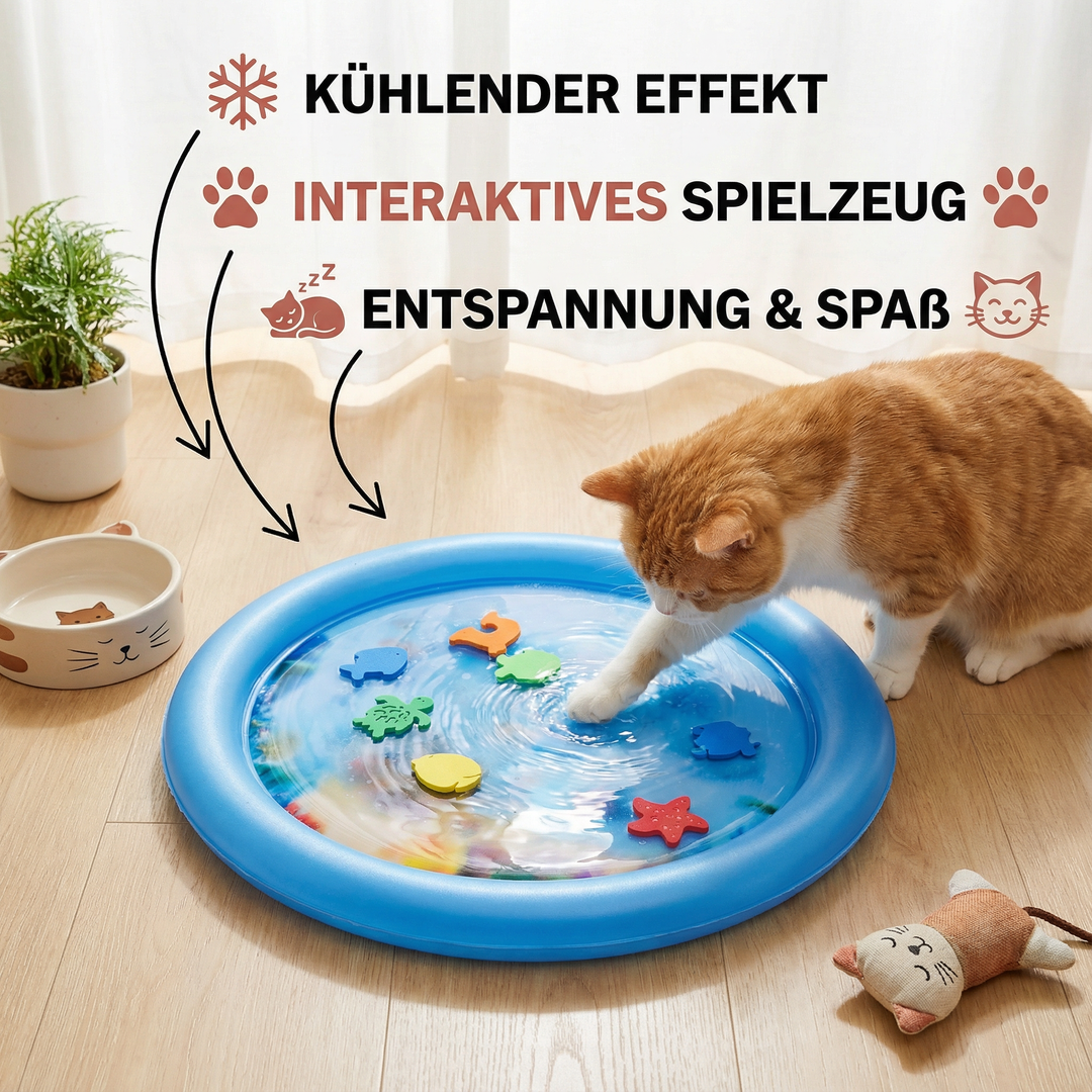 Spielendes Wasserbett für Katzen fördert Aktivität & bietet gleichzeitig kühlen Komfort. Robustes Katzenspielzeug.