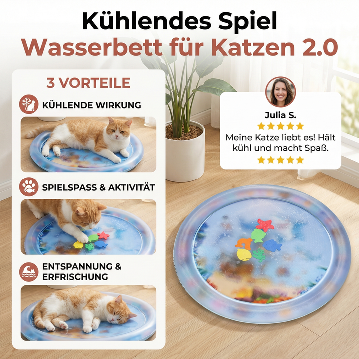 Sommerliches Katzenbett als kühlendes Wasserbett, perfekt für Entspannung. Wichtiges Tierbedarf-Zubehör für Katzen.