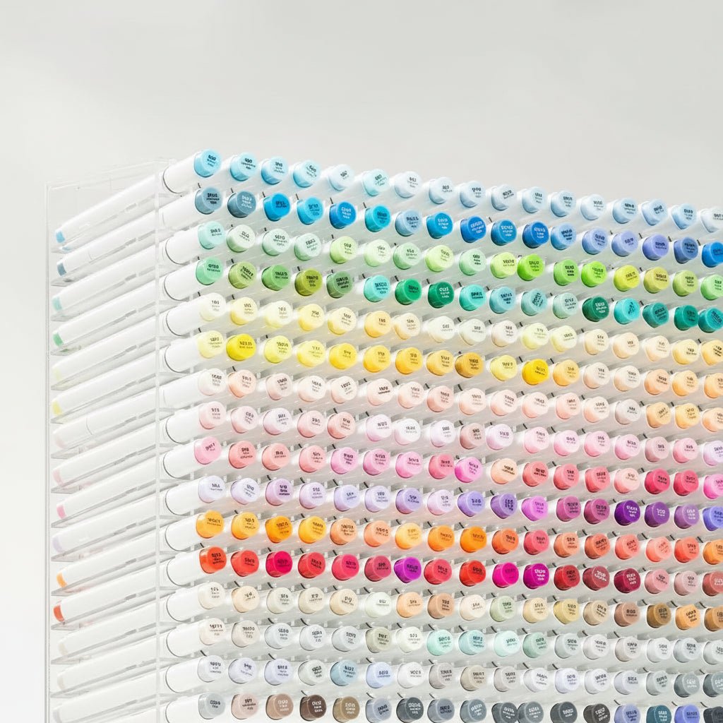 Box mit 48 Doppelspitzen-Faserstiften für Künstlerbedarf. Perfekt für Skizzen, Illustrationen und Schattierungen.