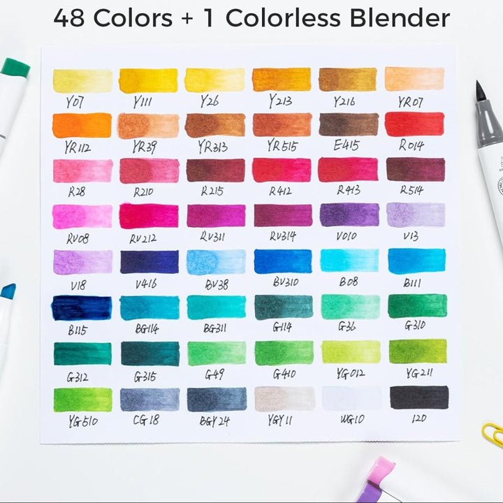 Übersicht des 48er Sets professioneller Alkoholmarker für vielseitiges Malen und lebendige Kunstprojekte.