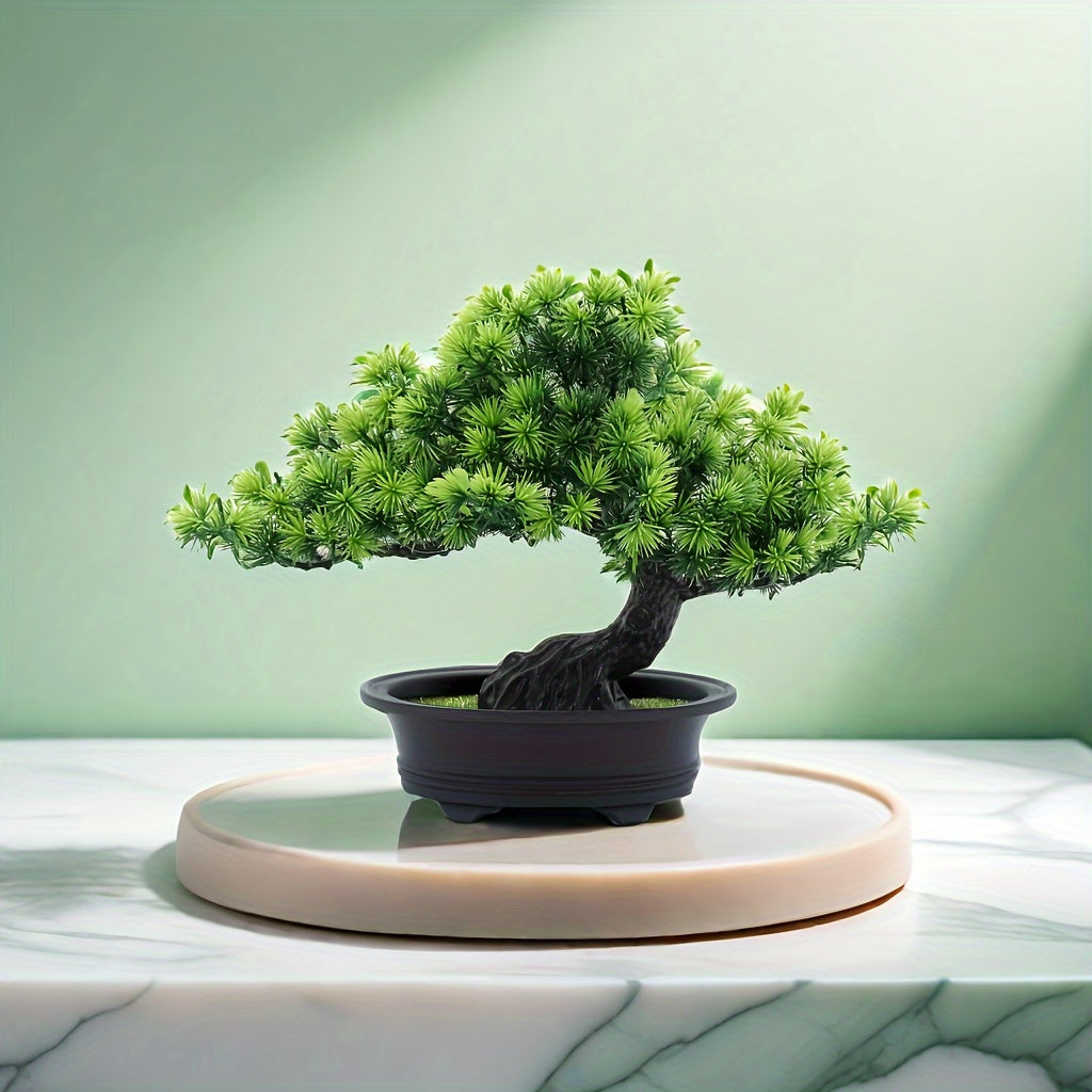 Künstlicher Bonsai Baum, 24 cm hoch, realistisch & pflegeleicht, ideal als grüne Tischdeko für Innenräume.