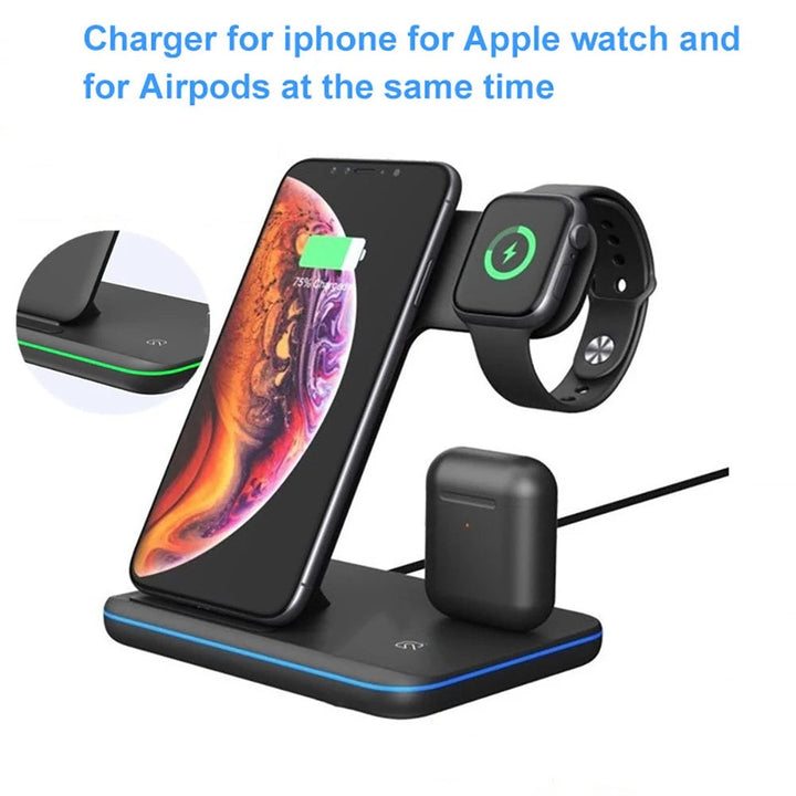 Schwarze, matte Oberfläche der kabellosen Schnellladestation für Apple Geräte.