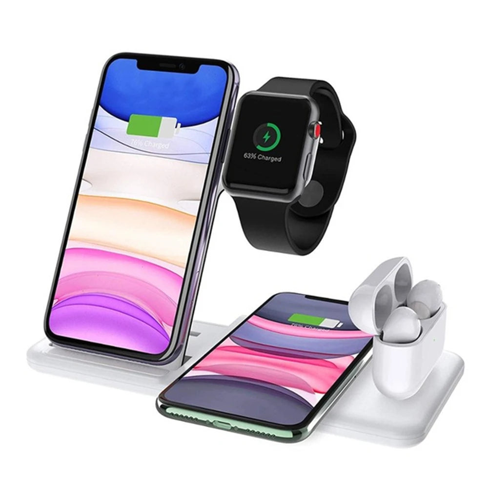 Moderne, kompakte kabellose Ladestation in Schwarz für Apple Ecosystem.