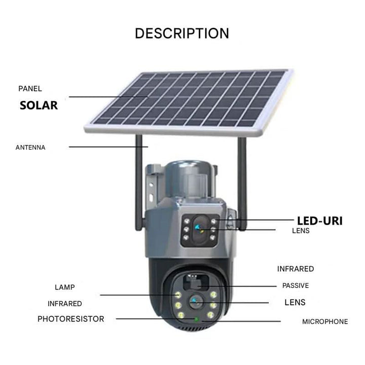 Smart Home Überwachungskamera, 4K & solarbetrieben, 360° Ansicht für vollständige Sicherheit. Mit Bewegungserkennung.
