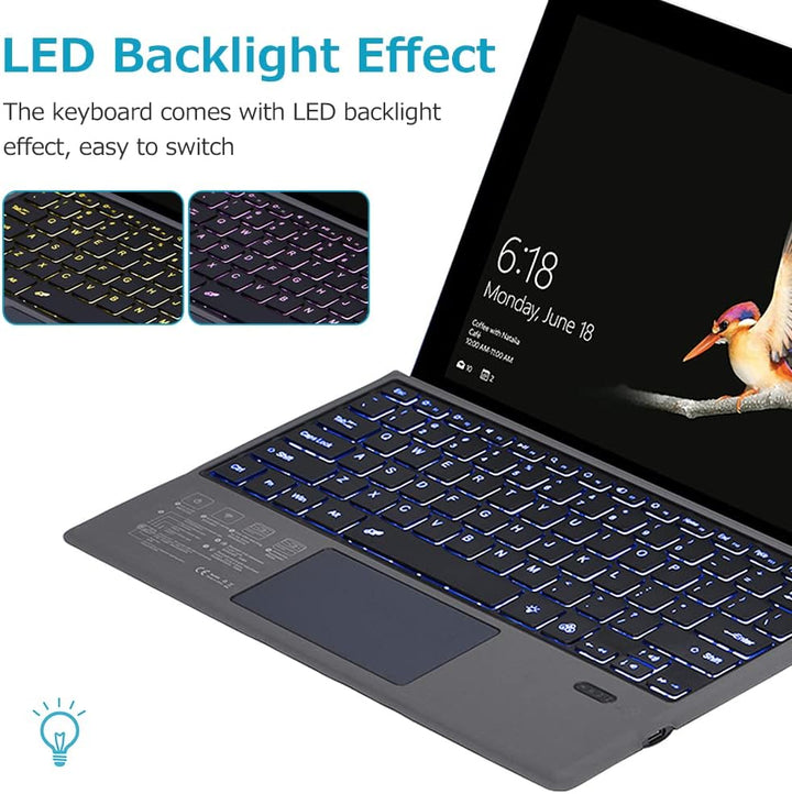 Surface Pro Zubehör: Bluetooth-Tastatur mit beleuchteten Tasten für komfortables Arbeiten im Dunkeln.