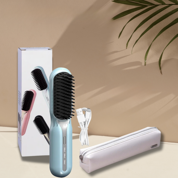 Kabellose Glättbürste in eleganter Verpackung. Perfektes Geschenk für schnelles, glänzendes Haarstyling. Beauty.